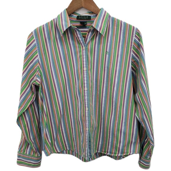 Lauren Ralph Lauren Tops - Lauren Ralph Lauren Womens PM Multicolor Stripe Button Front Cotton‎ Blouse Top